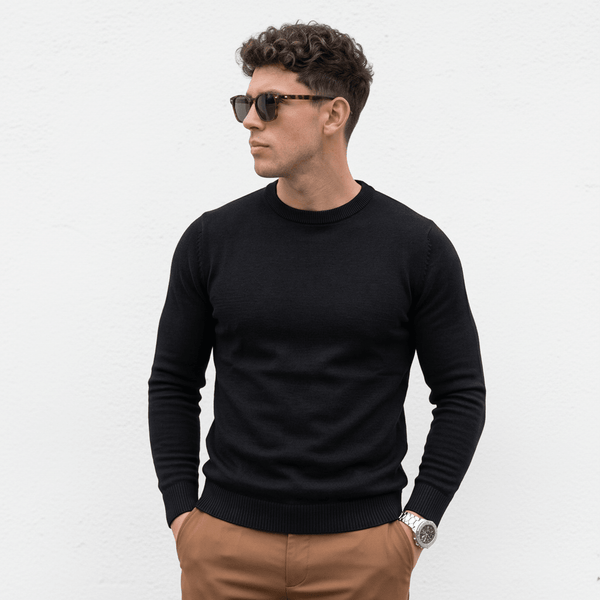 Slim-Fit Lightweight Crewneck Sweater &mdash; Black
