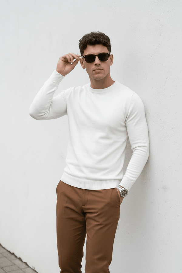 Slim-Fit Lightweight Crewneck Sweater &mdash; White